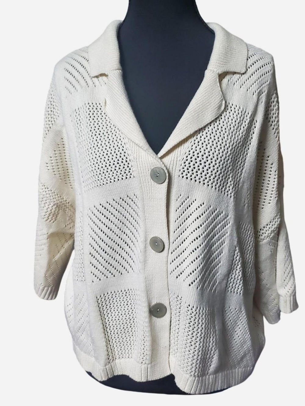Cupcakes and Cashmere Knit Cardigan Womens XL Cream Button Down Boho Cottage